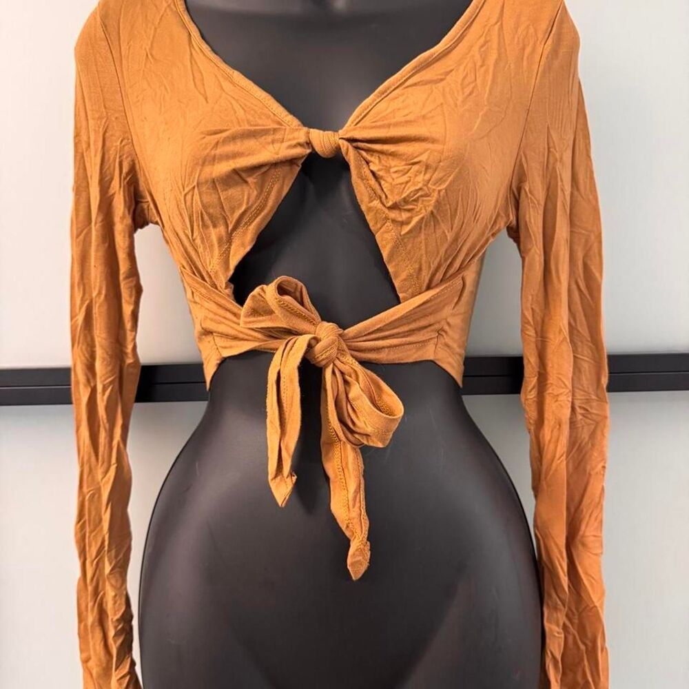 SHEIN orange/burnt orange long-sleeve wrap crop top